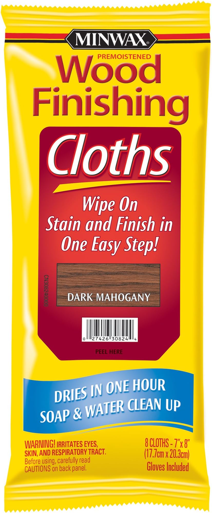 308240000 Wood Finishing Cloths, Dark Mahogany, 8 Piece