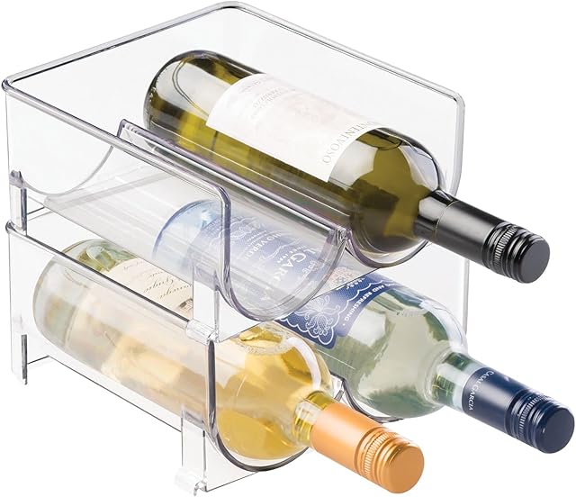mDesign Set of 2 Bottle Rack - Crystal Clear Storage for Wine Bottles - Modern Wine Cellar Extends Wine and Cork Life - Stackable Wine Racks - Holds 4 Bottles Each - Clear