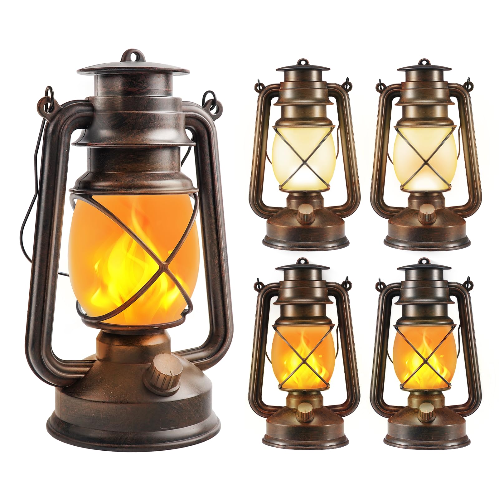 Battery-Powered 2 Modes Lighting LED Vintage Lanterns Decorative Outdoor & Indoor, 4 Pack Bronze Lights with Dancing Flame, Waterproof Remote Control Retro Lanterns Decor for Room,Garden,Porch
