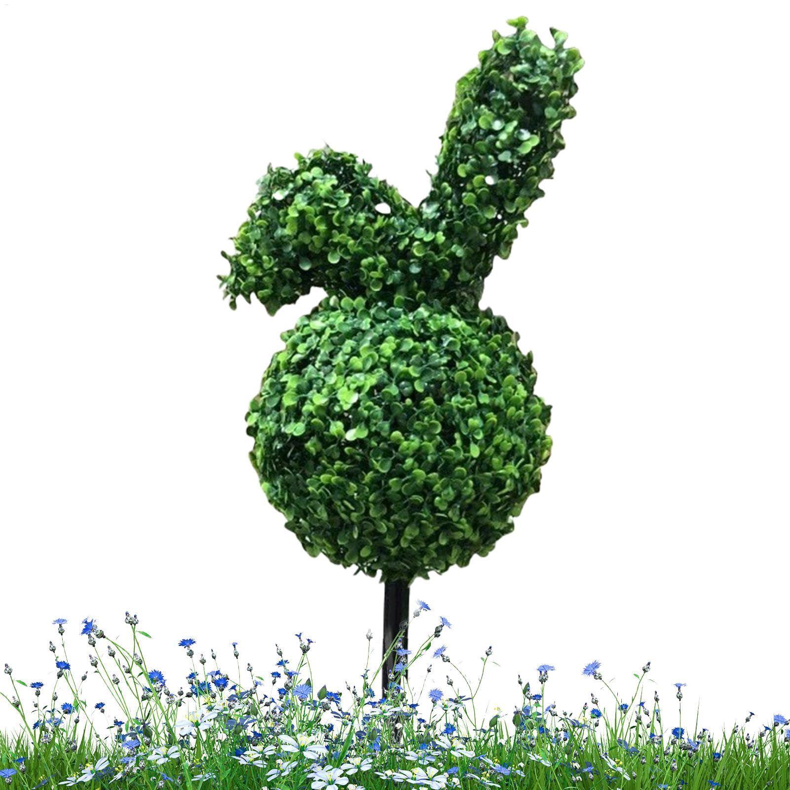 Bunny Topiary - Fausse Verte - Piquet de Sol Inclus - Hauteur : 70 cm - 35 x 23 x 20 cm - Décoration d'intérieur - Lapin Artificiel