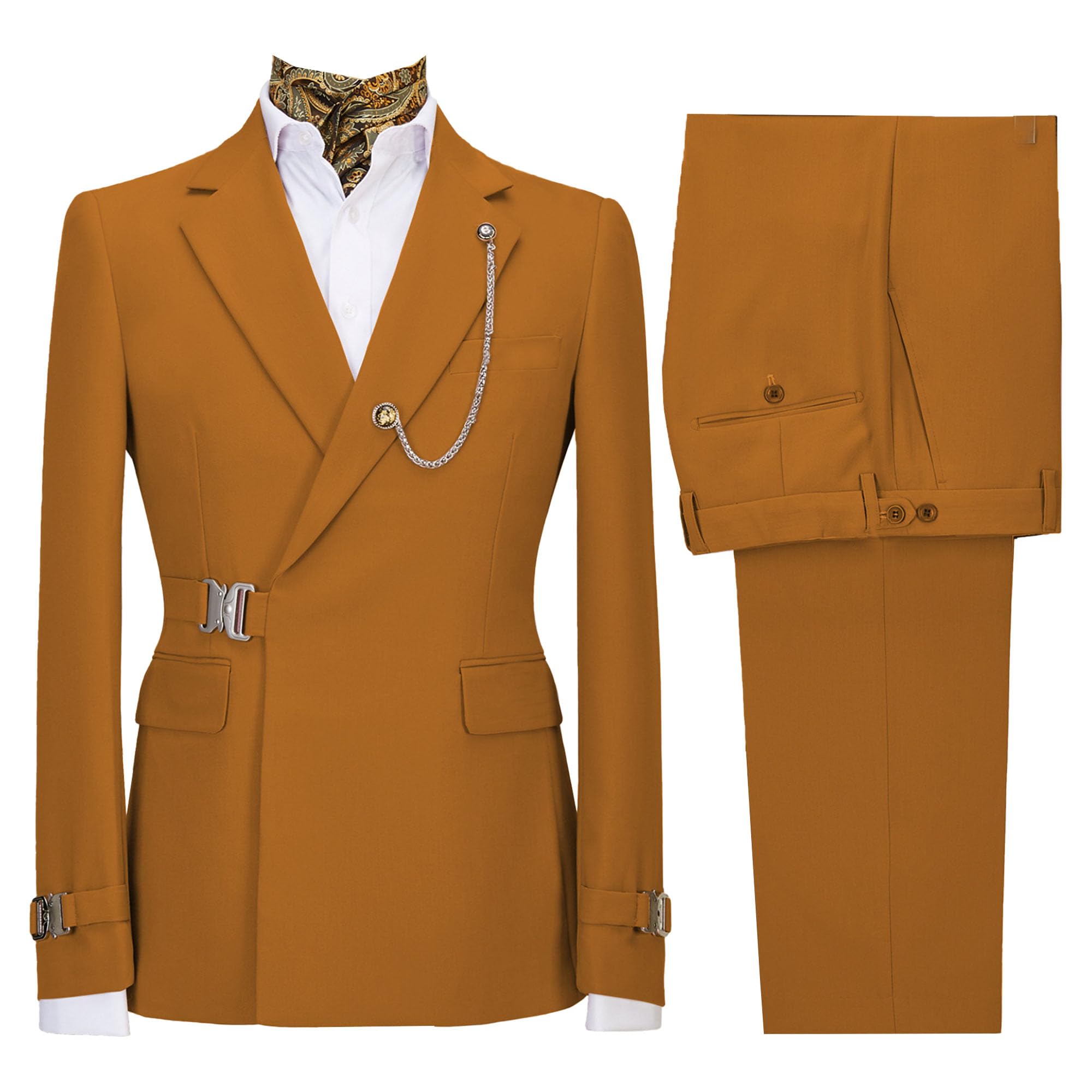 Men's 2 Piece Suit with Metal Clasp Slim Fit Suit Stylish Business Pants Casual Wedding Grooms Tuxedo Suit