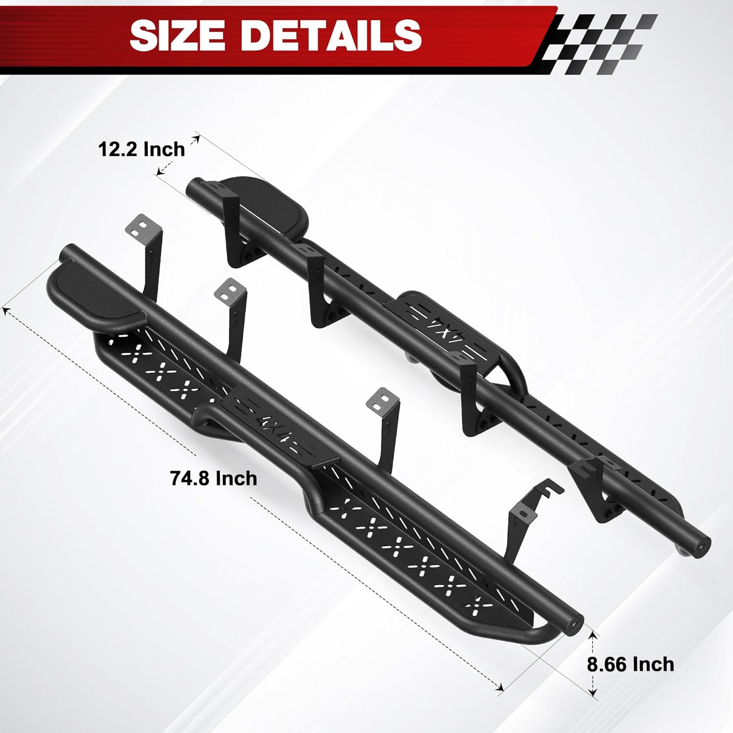 Sequoia Running Boards Two Raised Side Step Compatible for Toyota Sequoia 2023-2026, 2 Stairs Step Rails Powder Coated Black Carbon Steel Nerf Bars