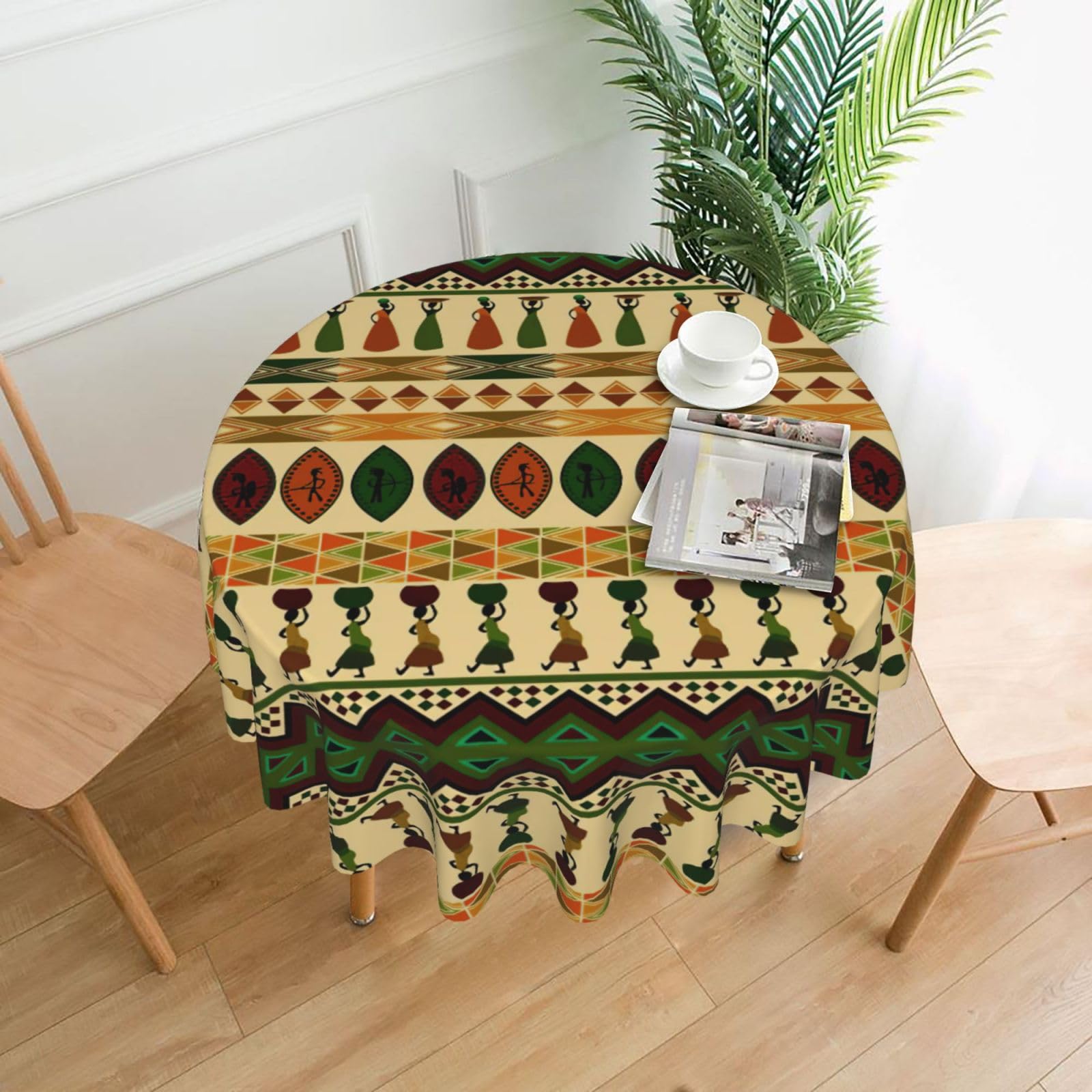 Zcmkjlg Bohemia Style Traditional African Pattern Print Quick Ship Round Tablecloth 60in Polyester Washable Cover for Dining Room