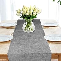 Vista 6 de Camino de mesa de arpillera gris de lino sintético natural de 14 x 48 pulgadas para fiestas, bodas, baby shower, decoración de comedor, granja, mesa