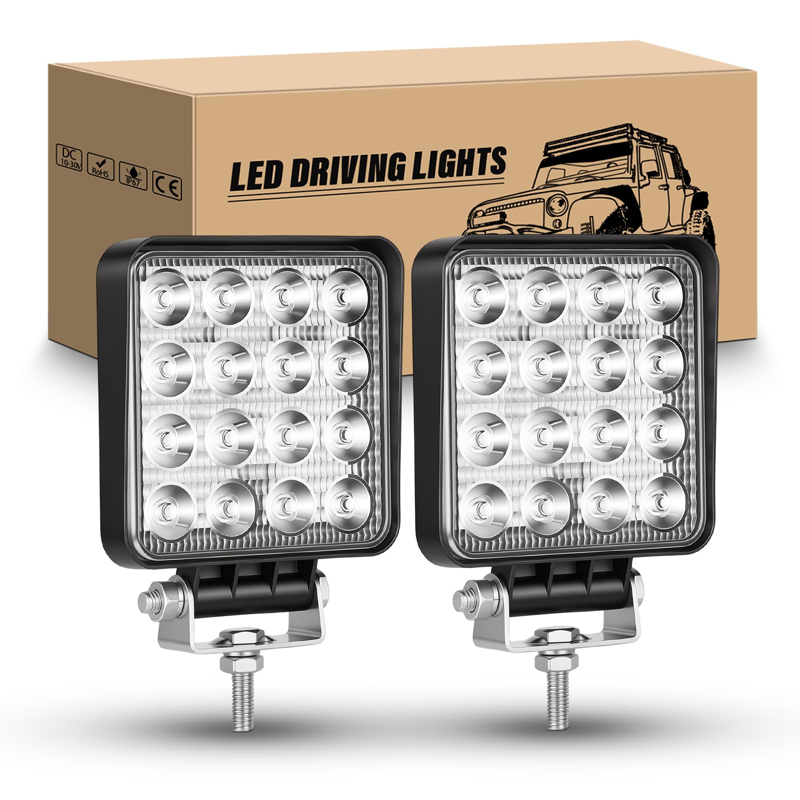 RIGIDON 2 Pcs Redondo Focos Led Tractor, 4 pulgadas 27W faros trabajo Spotlights Luz de Niebla 12V 24V 6000K IP67 impermeable para 4x4 Off Road Coche Camión Moto ATV UTV SUV 4WD Barco — view 12