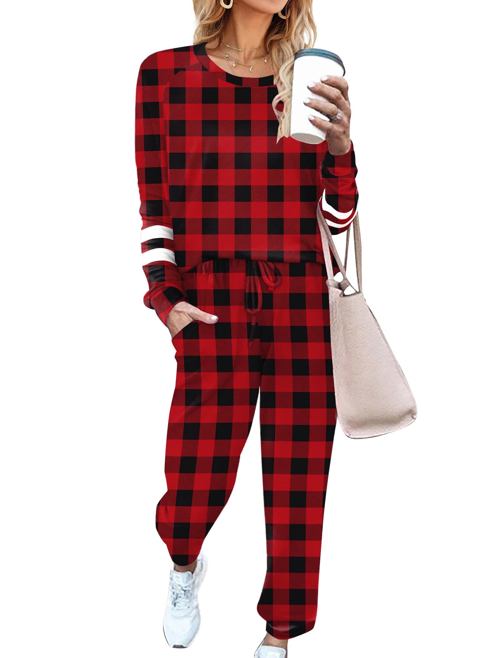 Ekouaer Sweatsuits Womens Loungewear Set Tracksuit Long Sleeve Pajamas Set