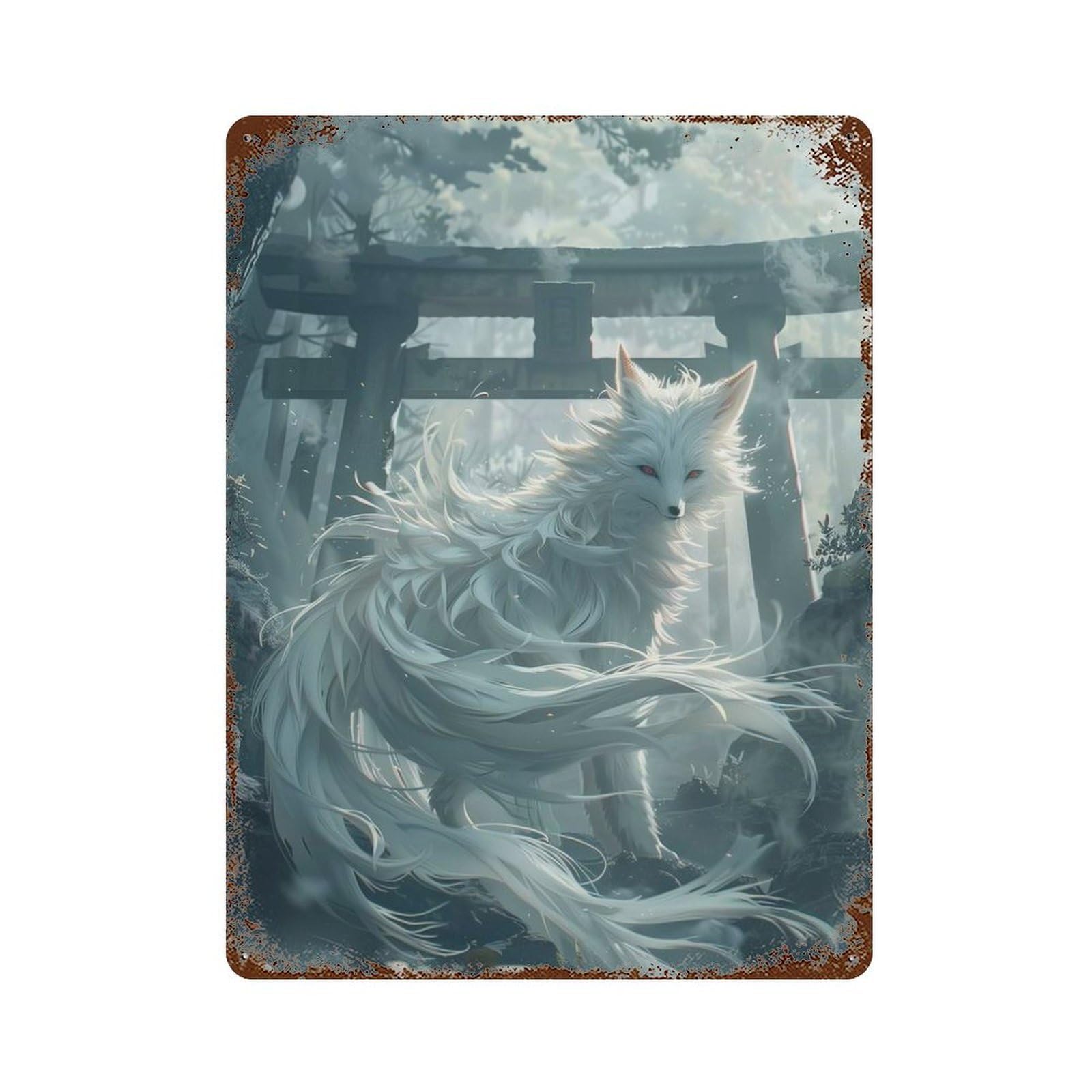 Mystic Kitsune Gateway Decorative Tin Sign 15.7"x11.8", Vintage Wall Decor for Garage, Pub Or Kitchen