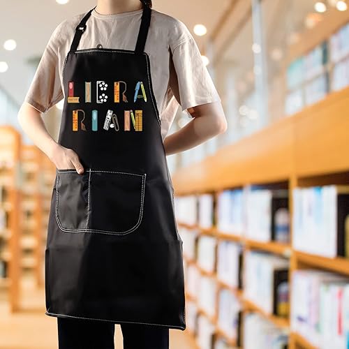 Miniatura 4 de WZMPA Delantal de bibliotecario con bolsillos, regalo de bibliotecario, delantal ajustable para los amantes de los libros bibliotecarios