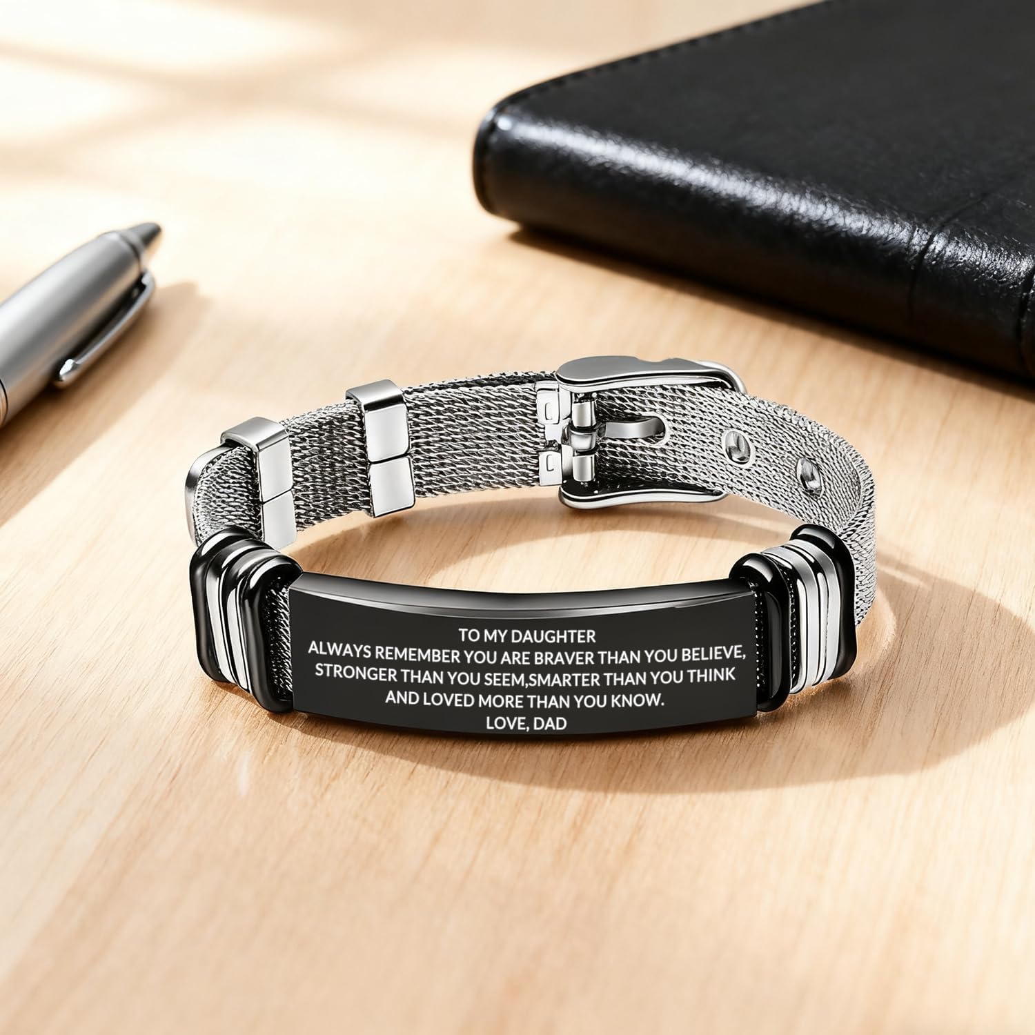 To My Daughter Bracelet Inspirational Stainless Steel Bracelets Birthday Graduation Gifts for Daughter from Mom Dad(Black) - Image 5