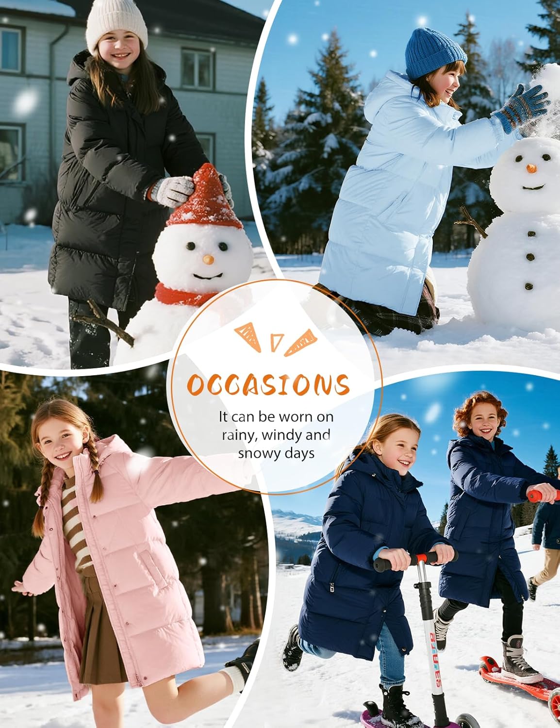 Girls Winter Down Coat Warm Long Puffer Jacket with Hood 6-13Years Over-the-Knee Parka Windproof Outerwear - Image 7