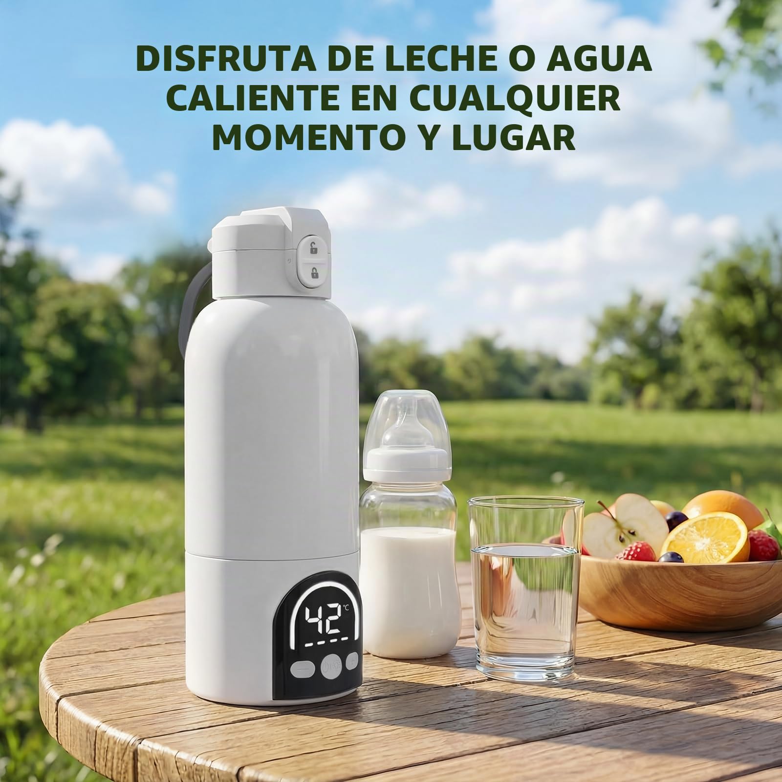 Calentador portátil inalámbrico para biberón portátil de 500 ml para leche materna y agua, 140 W y temperatura ajustable 35 ℃-70 ℃, carga USB calentador de agua para viajes (blanco)