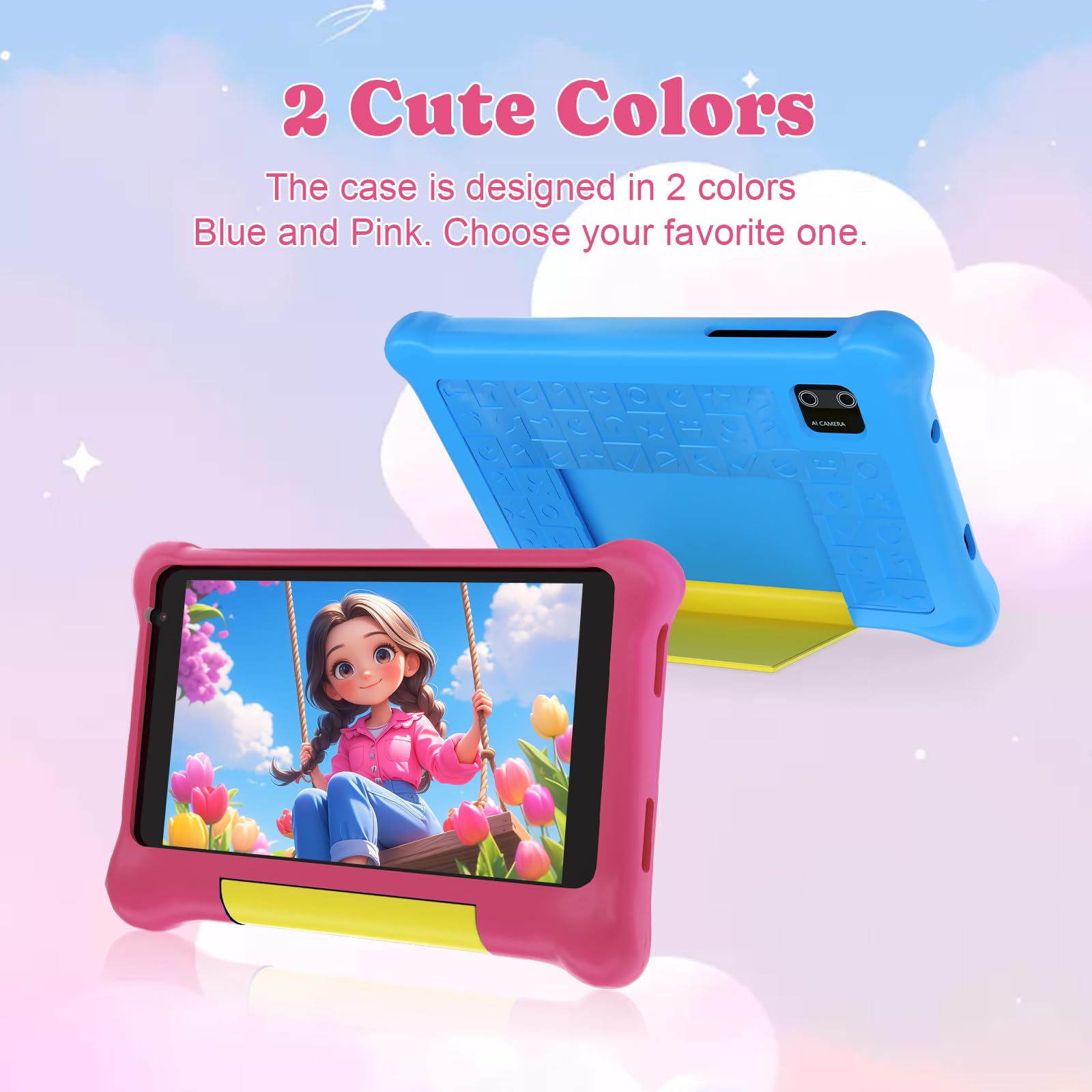 Tablette Enfants 7 Pouces Android 13 Tablette pour Enfant 5GB RAM 32GB ROM(TF 128GB) Contrôle Parental, GMS, WiFi, Bluetooth, Kids Tablette Tactile Éducative avec Kid-Proof Étui (Rose)