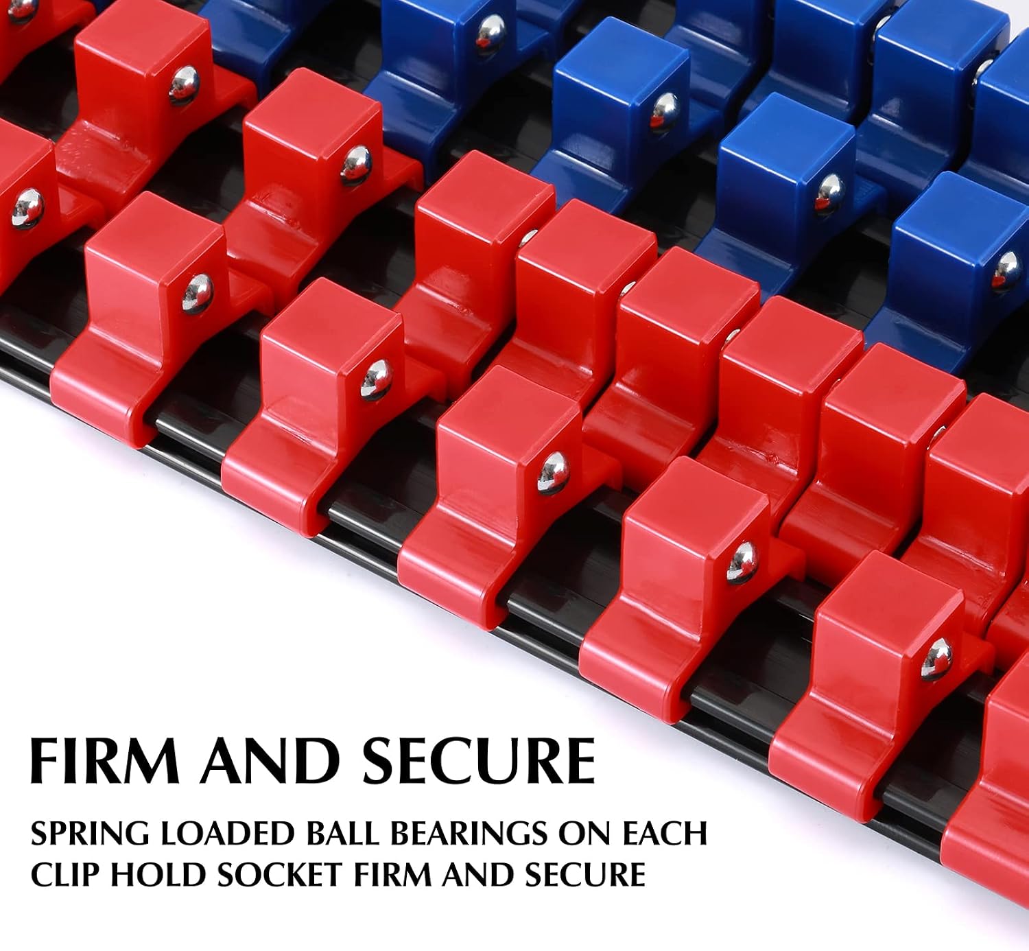 EMENTOL 6PCS ABS Socket Storage Rail Set(3 Red + 3 Blue), Premium Quality Socket Organizer Holder, 1/2-Inch x 72 Clips