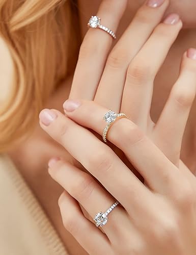 Miniatura 5 de EAMTI - Anillo de compromiso de plata de ley 925 de 1.25 quilates, con circonia cúbica redonda, anillo de compromiso con diseño halo, tallas 3 a 13