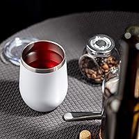 Vista 7 de COMOOO Vaso de vino de 12 onzas con tapa y popote, copa de vino de acero inoxidable, copa de vino de doble pared aislada al vacío para vino, Blanco