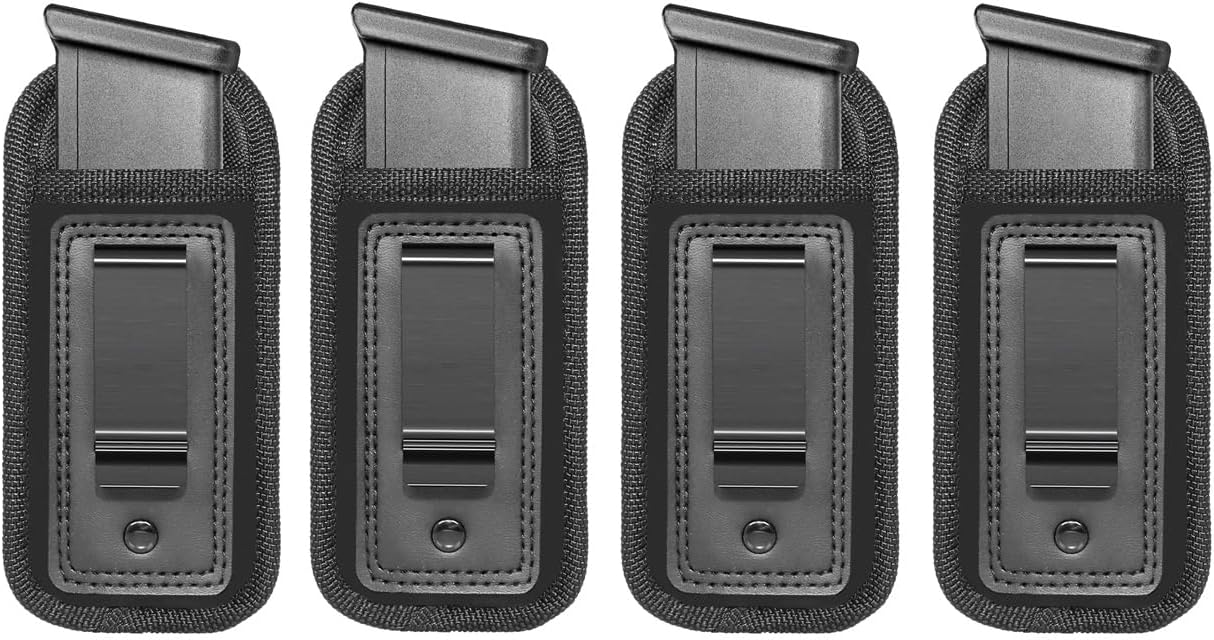 4-Pack Universal IWB Magazine Holster Concealed Carry 9mm .40 .45 | Inside The Waistband Mag Pouch | Mag Holster for Glock 43 17 Sig 1911 S&W M&P | Fits Any 7 10 15 Round Clips for All Pistols