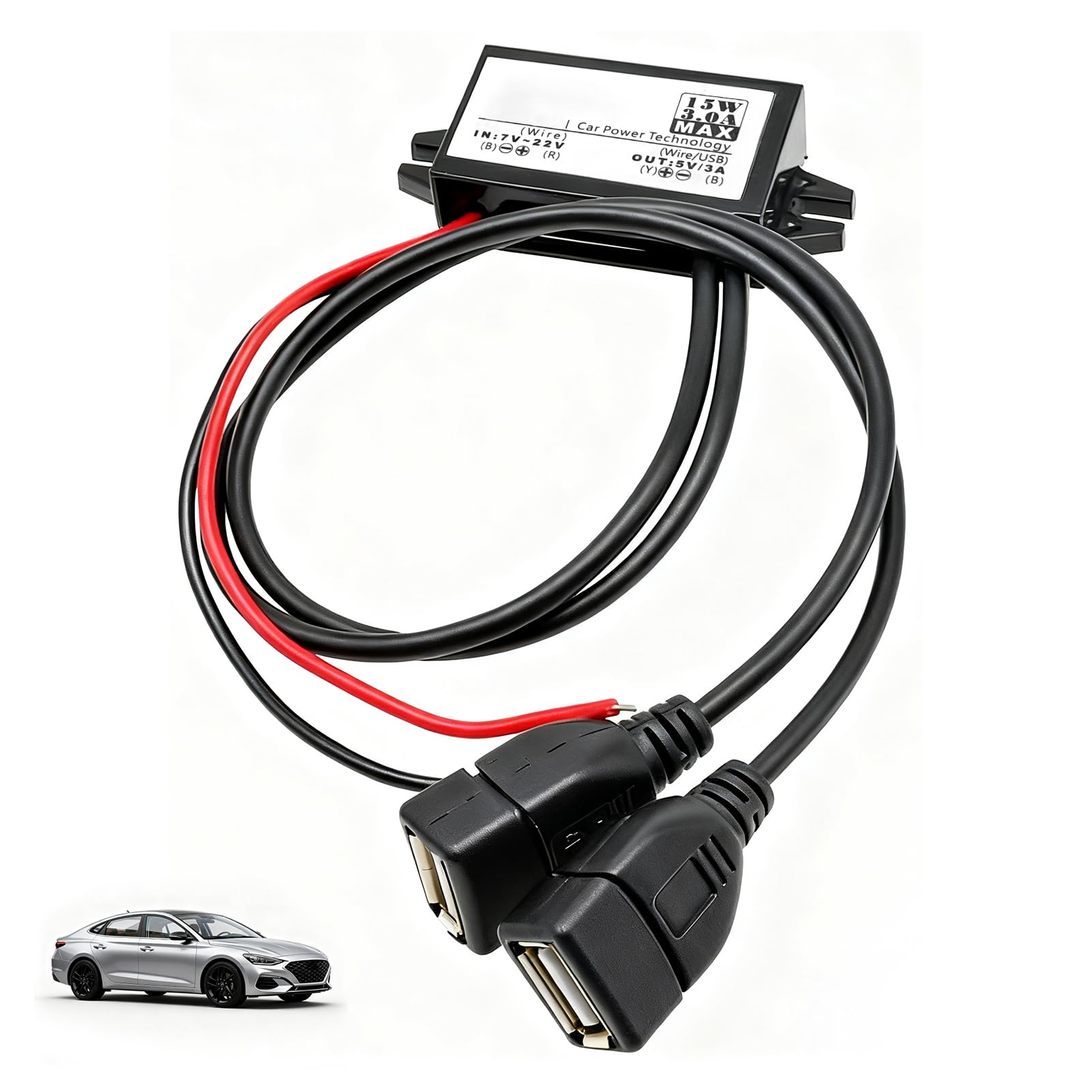 Convertitore 12V A 5V USB Con Doppia Porta 3A 15W – Step Down Impermeabile Per Auto, Moto E Barca - 3