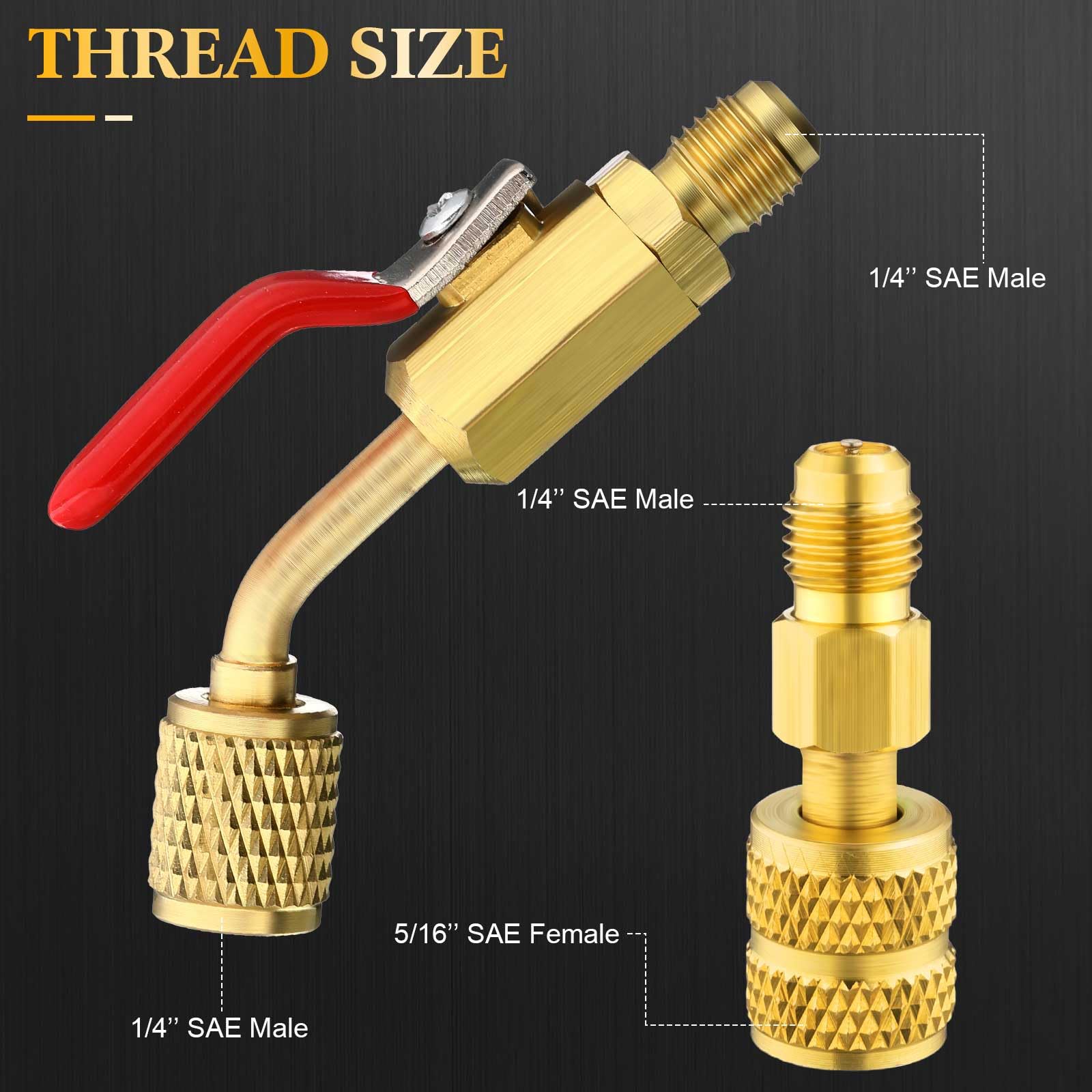 Mudder Lot de 7 robinets à boisseau sphérique compacts pour climatisation 6,35 mm pour adaptateur CVC R410A R134A R12 R22 femelle vers mâle 6,35 mm (robinet à boisseau sphérique 3 angles, 4