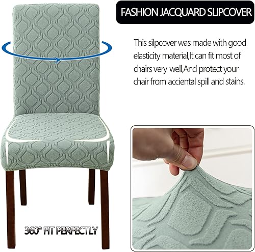 Miniatura 3 de Fundas para sillas de cocina, fundas para sillas de comedor, extraíbles y lavables, de jacquard Parsons (verde frijol, juego de 4)