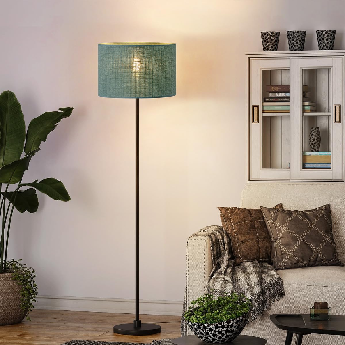 Paralume In Tessuto Cotone Blu Petrolio - Forma Cilindrica 40x22 Cm Per Lampada E27 - Foto 12