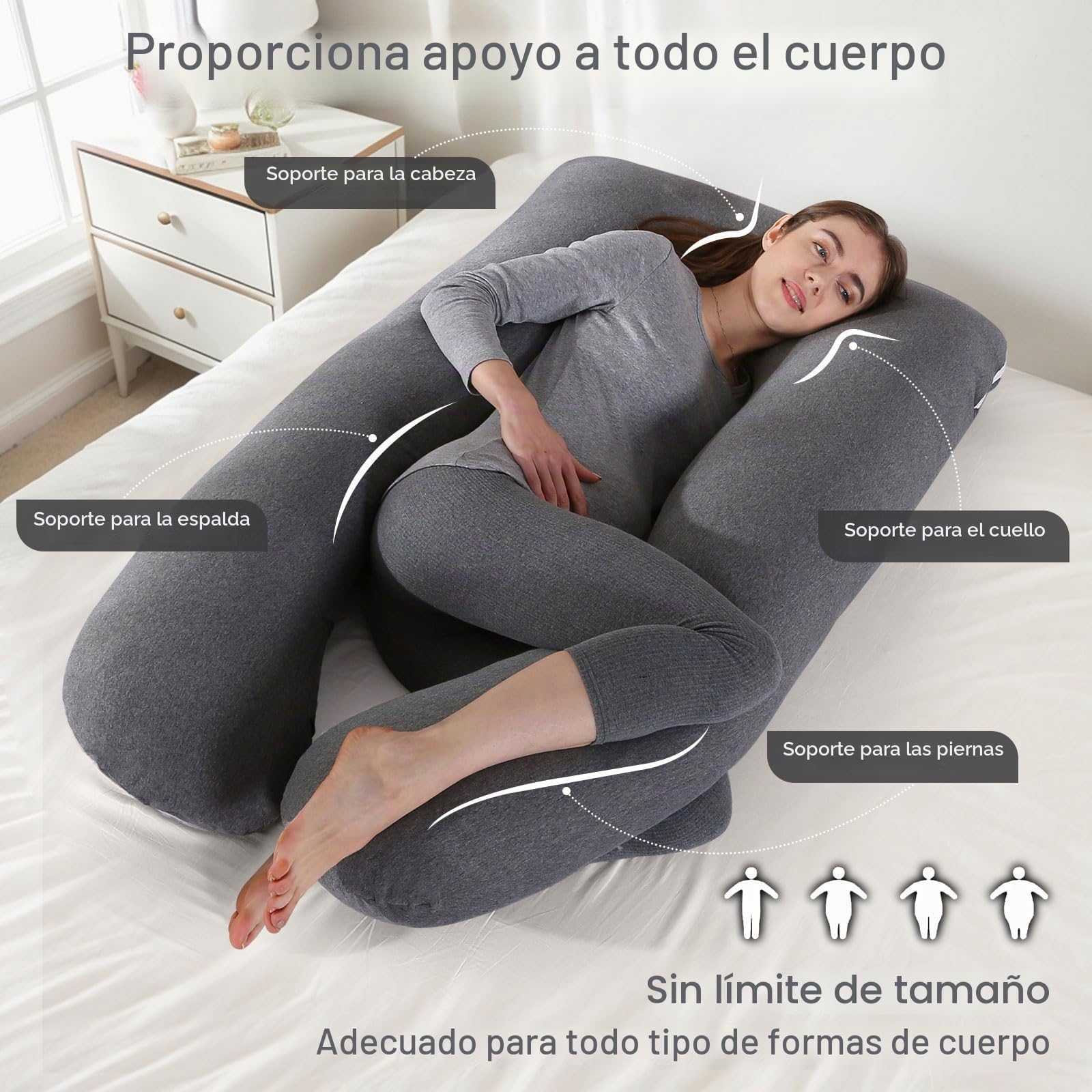 SHANNA Almohada Embarazada Dormir, Cojin Embarazada, Almohada Embarazo para Soporte de Espalda