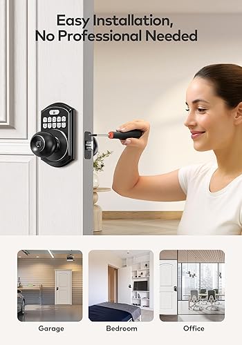 Miniatura 9 de TEEHO TE003 Cerradura de puerta con teclado de entrada sin llave con asa, cerraduras inteligentes digitales electrónicas para puerta delantera,