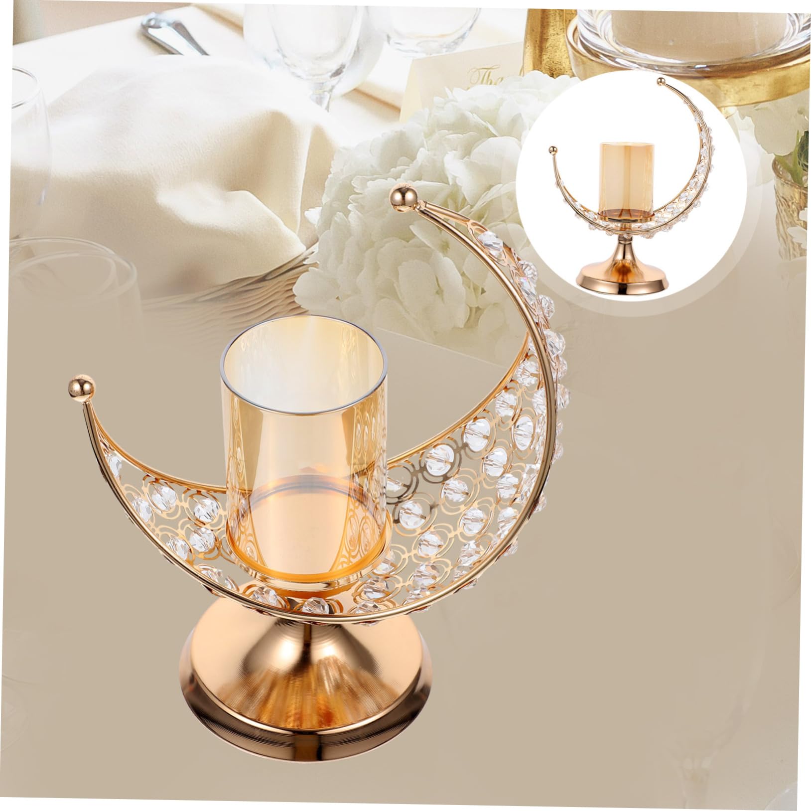 Candelabro Retro Dorado de Hierro en Forma de Luna