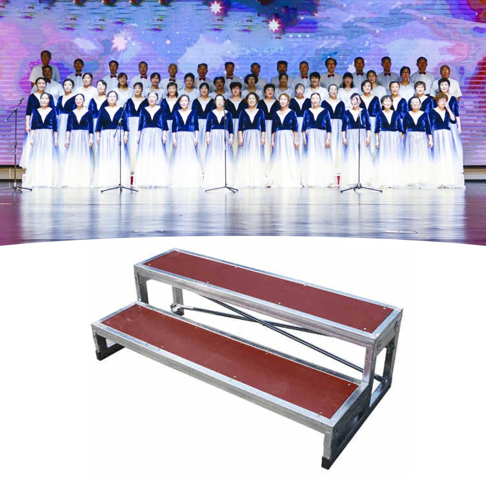 Mobilne podnoszenie chóru – platforma sceniczna poziomu 1/2/3, antypoślizgowa platforma sceniczna do szkoły i teatru, płyta pilśniowa (128 x 60 x 40 cm) – idealna na koncerty i imprezy