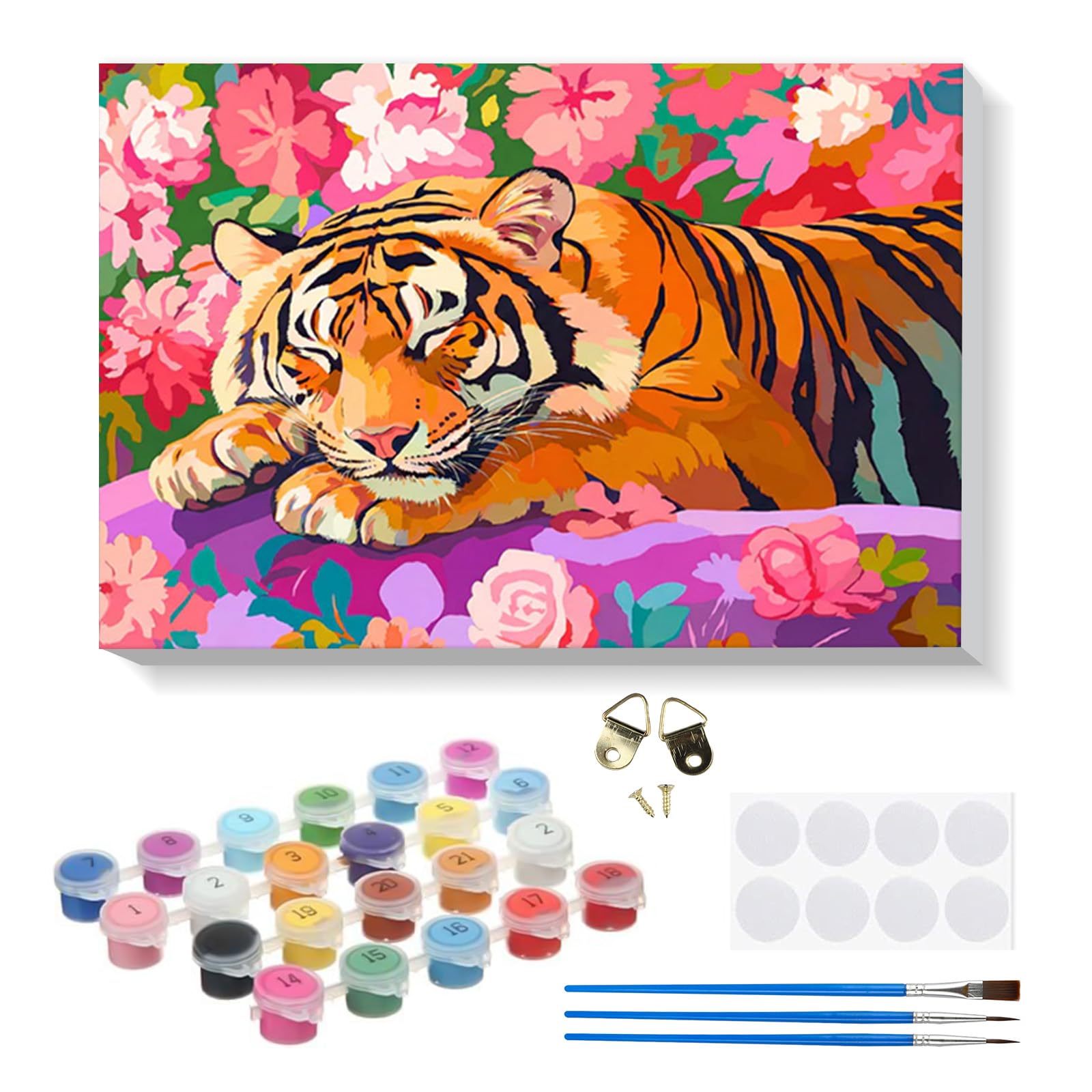 RICUVED DIY Tiger Paint by Numbers Kit for Adults Kids–Animals Paint by Numbers Oil Painting with Wooden Framed,Easy to Paint Kits with Brushes Acrylic Pigment Drawing Paintwork for Decor 20x30 cm