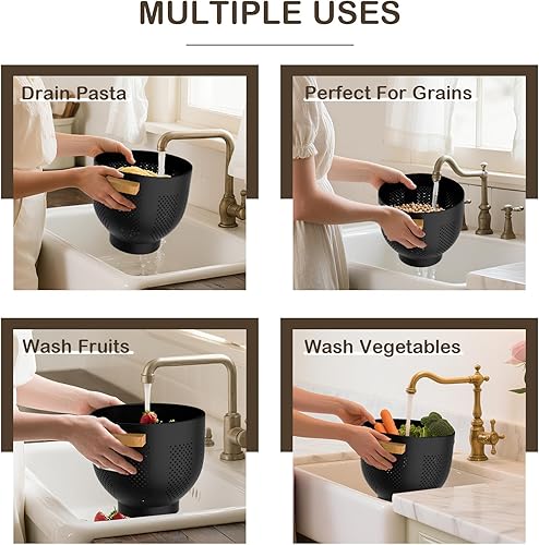 Miniatura 4 de Colador para cocina, colador de metal de 6 cuartos de galón con mango de madera, coladores y coladores de utensilios de cocina, cesta coladora de