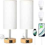 Lampe de table pour la chambre à coucher 2 - Toucher 3 Lampes de chevet dimmables avec USB Ports C et A, Lampe de nuit pour table de nuit avec AC Outlet, Lampes de bureau pour le salon, Salle de lecture, Chambre pour enfants, Bureau
