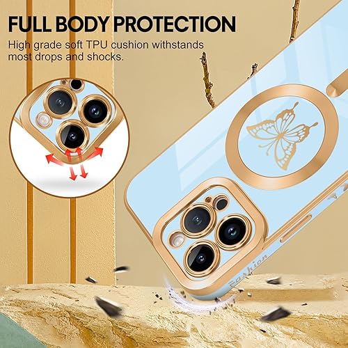 Miniatura 3 de Funda magnética para iPhone 13 Pro Max, bonita funda con borde chapado en mariposa para mujeres, niñas y hombres, TPU suave, a prueba de golpes,
