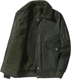 OULIWANGLUO Men Fleece Jacket Lapel Coat Fall Winter Thick Thermal Lined Cargo Jackets Warm Turn-down Collar Coats Multi Pocket