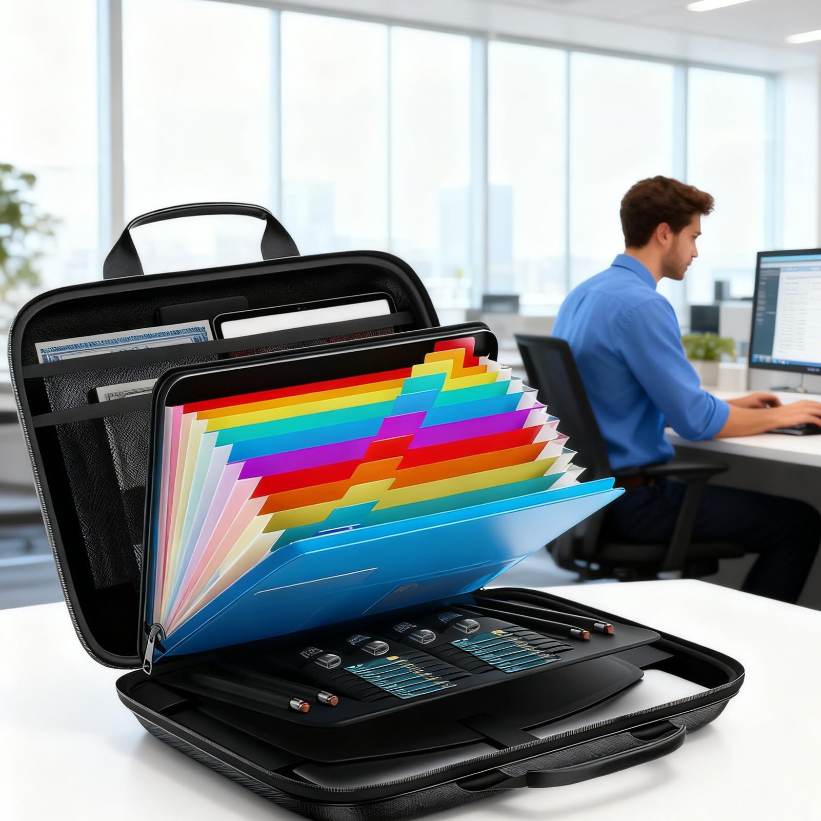 Borsa Antifuoco per Documenti Organizzatore Con Cerniera E Multiple Tasche | Busta Antincendio con Serratura per Documenti Importanti Passaporti Carte d'Identità