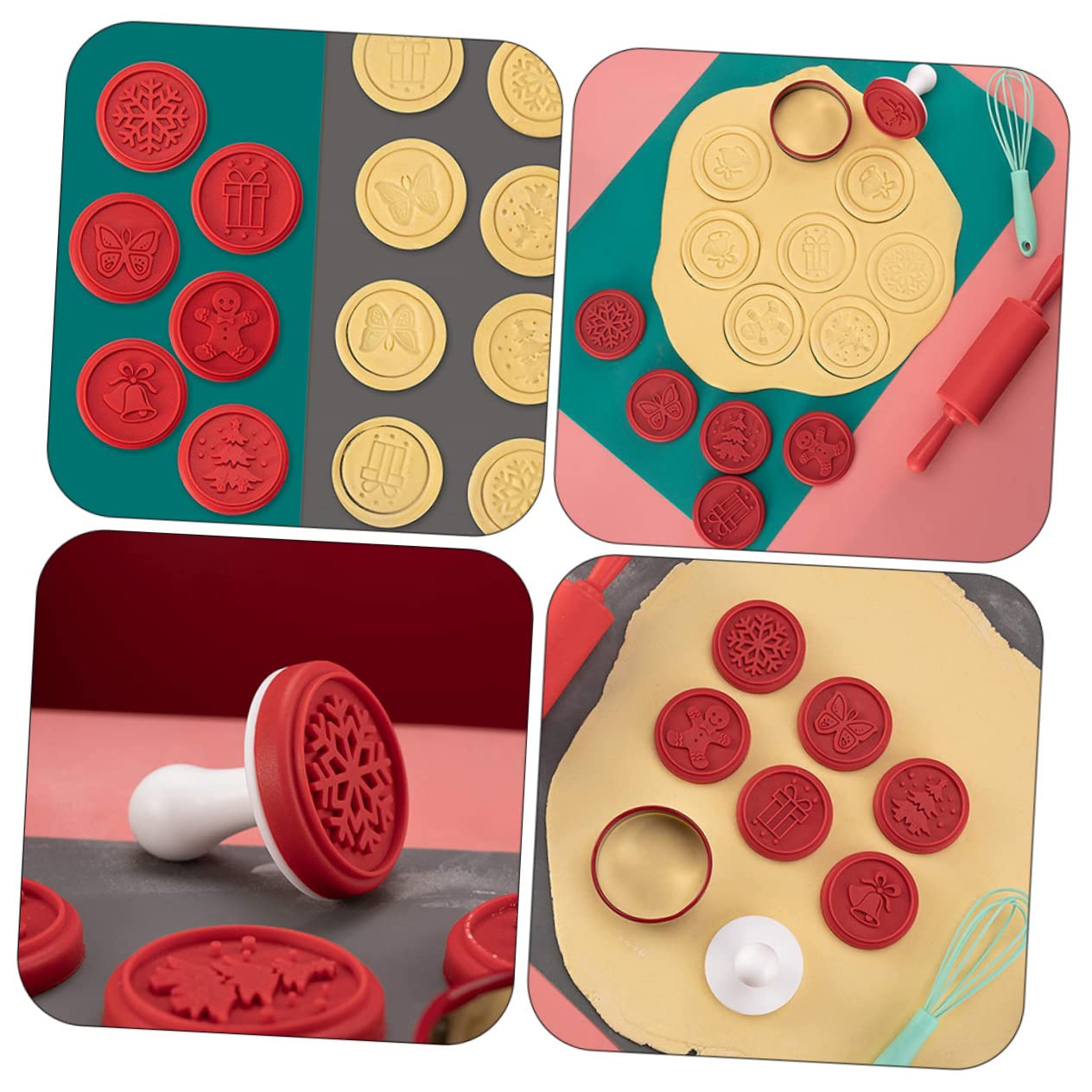 TOPBATHY 3 Juegos Sello De Galleta Cortador De Galletas De Navidad Formas De Galletas Molde Para Resina De Galletas Navideñas Sellos Para Niños Galleta Redonda Rojo Acero Inoxidable