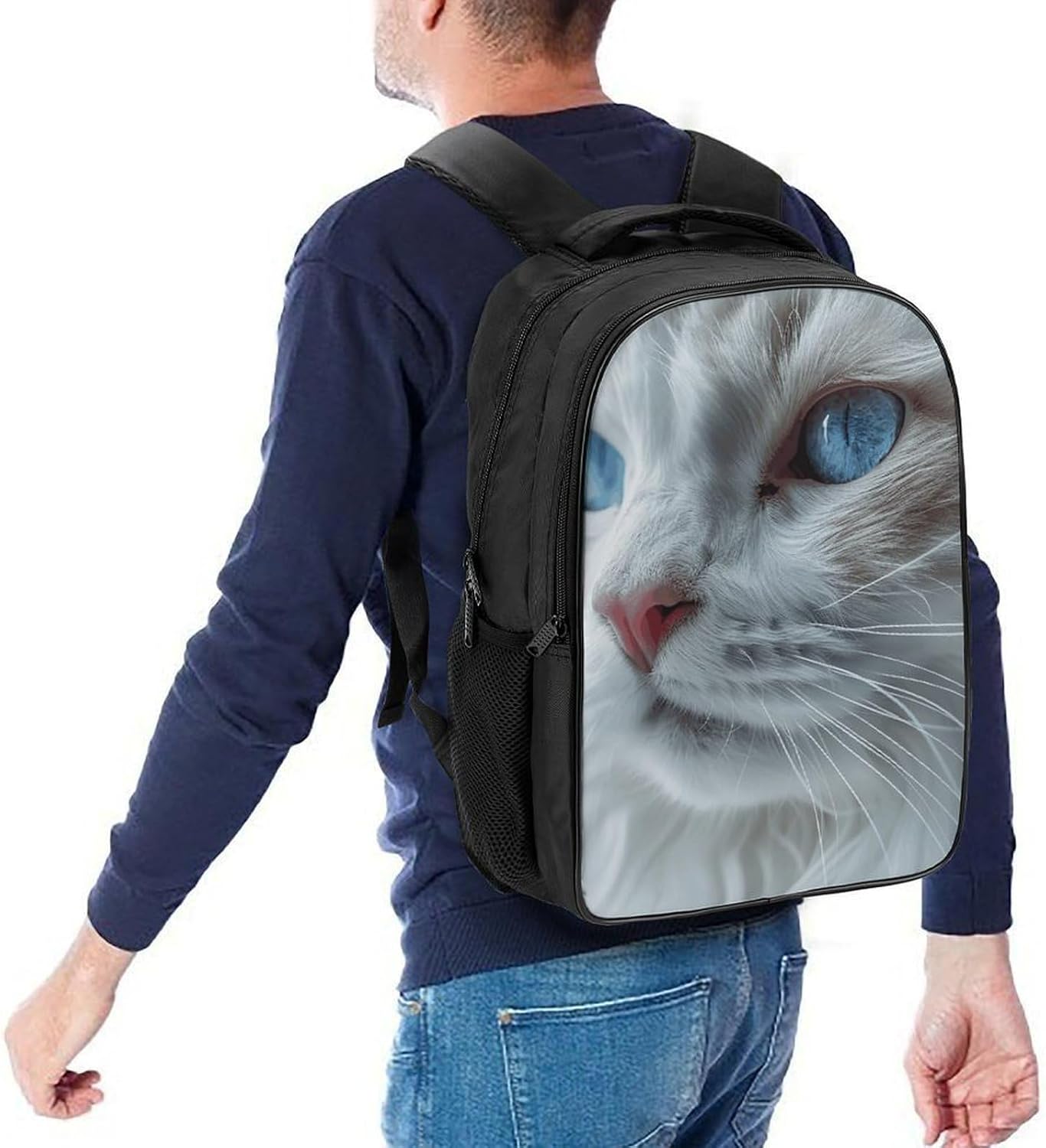 Blue Eyes Cat Laptop Backpack,16 Inch Fashion Travel Backpacks Shoulder Bag, Crossbody Bag for Work