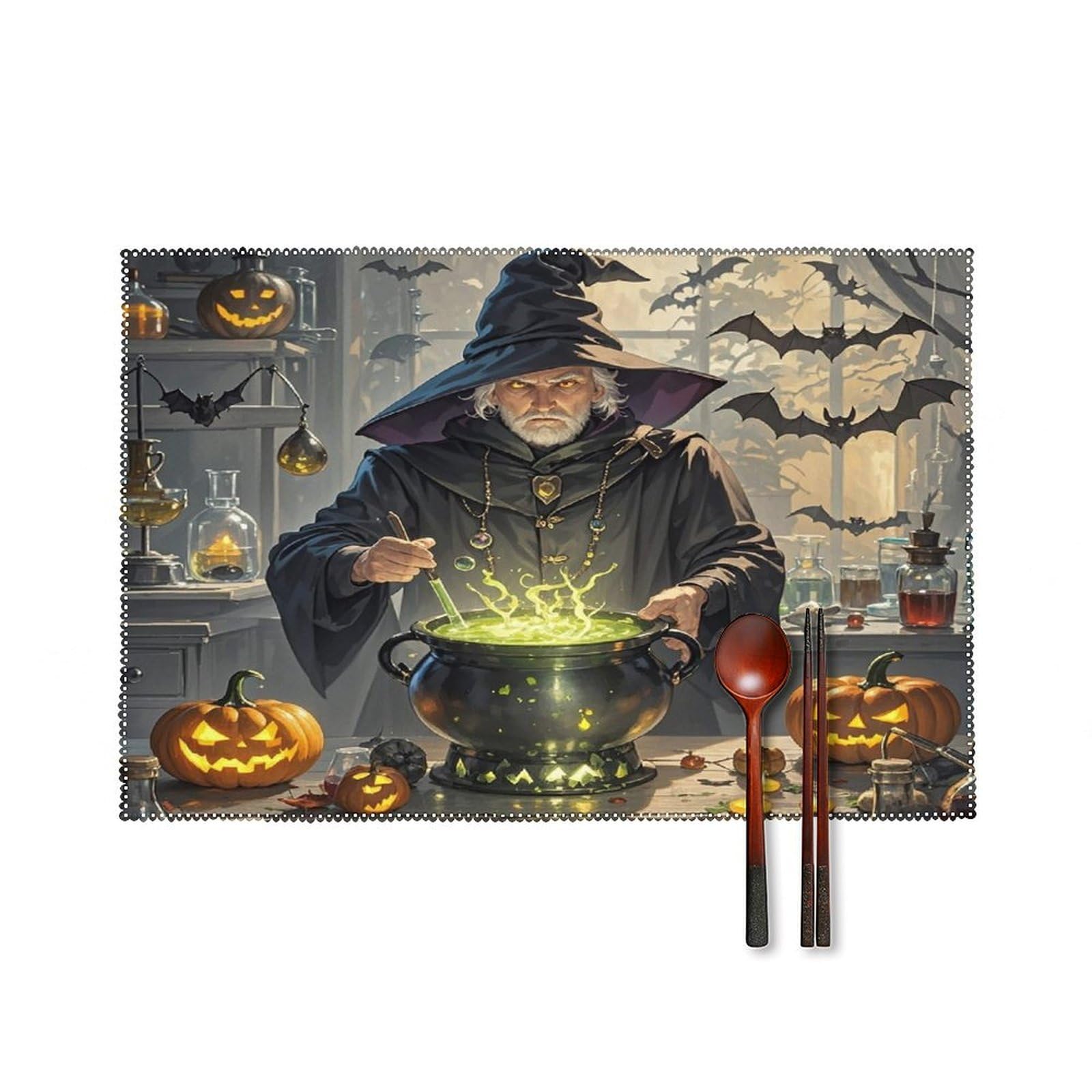 Magic Pumpkin Night Placemats Set of 6 Heat-Resistant Washable Place Mats Wipeable Kitchen Placemat Easy to Clean for Indoor Outdoor Party Kitchen Decoration