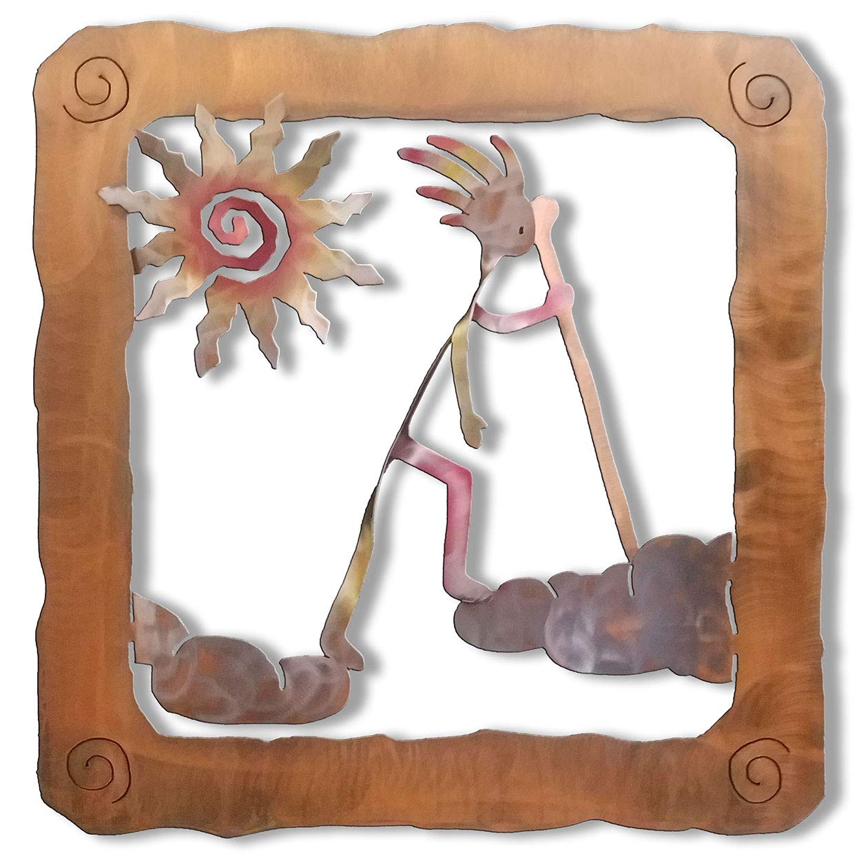 Sunland Artisans 20in Lg Kokopelli Cloud Walker Colorful 3D Floating Rustic Metal Wall Art