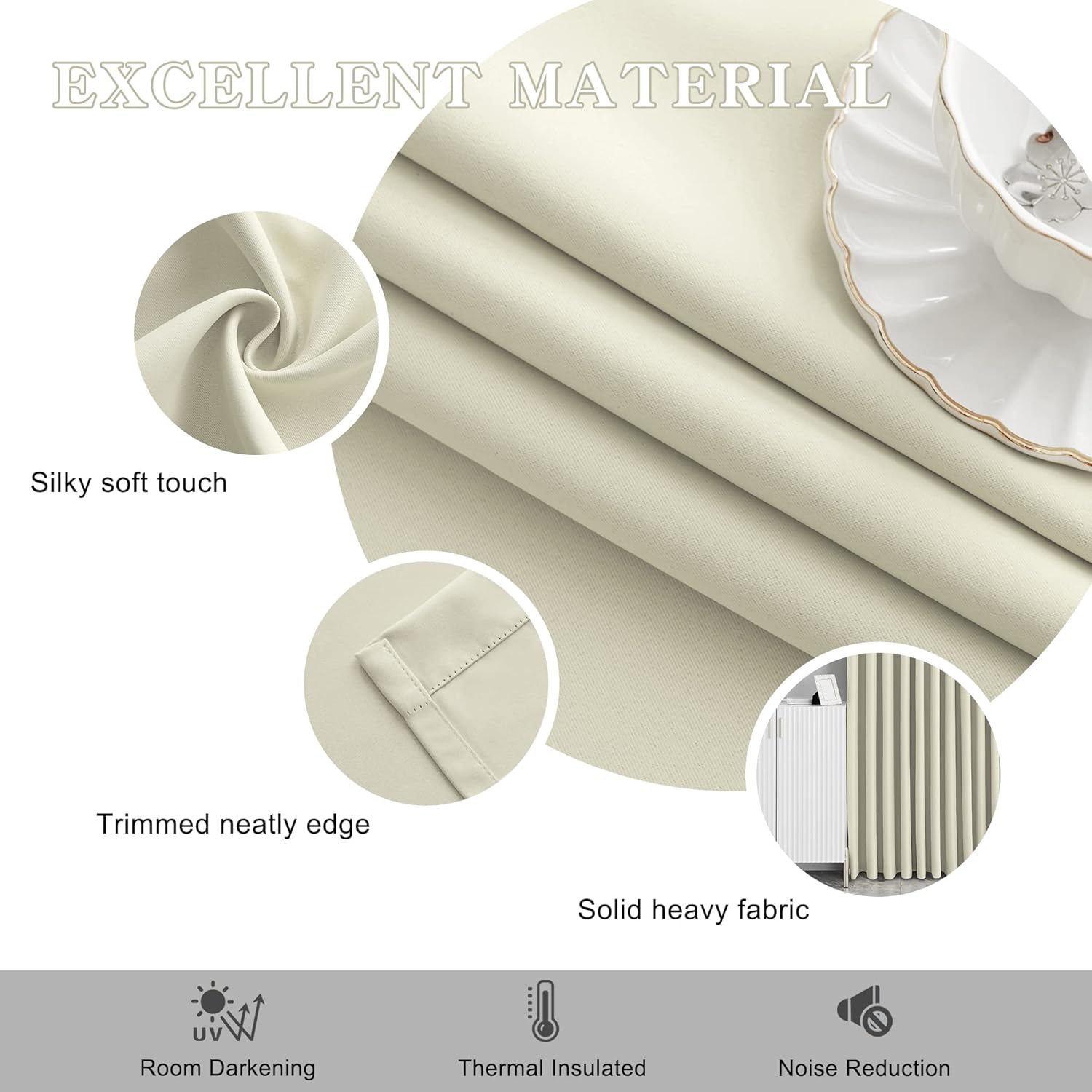 Pinch Pleated Curtain 38"W x 84"L Inches Window Treatment Indoor Ourdoor, Triple Weave Room Darkening Pleated Curtain with Tieback for Bedroom, Living Room, Easy Hanging via Hooks, Beige, 1 Panel