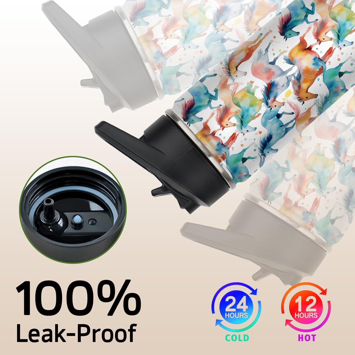 Horse Water Bottles with Straw, 18 Oz Insulated Stainless Steel Tumbler Cup Mug Horse Gifts for Women Girls Horse Lovers - Image 2