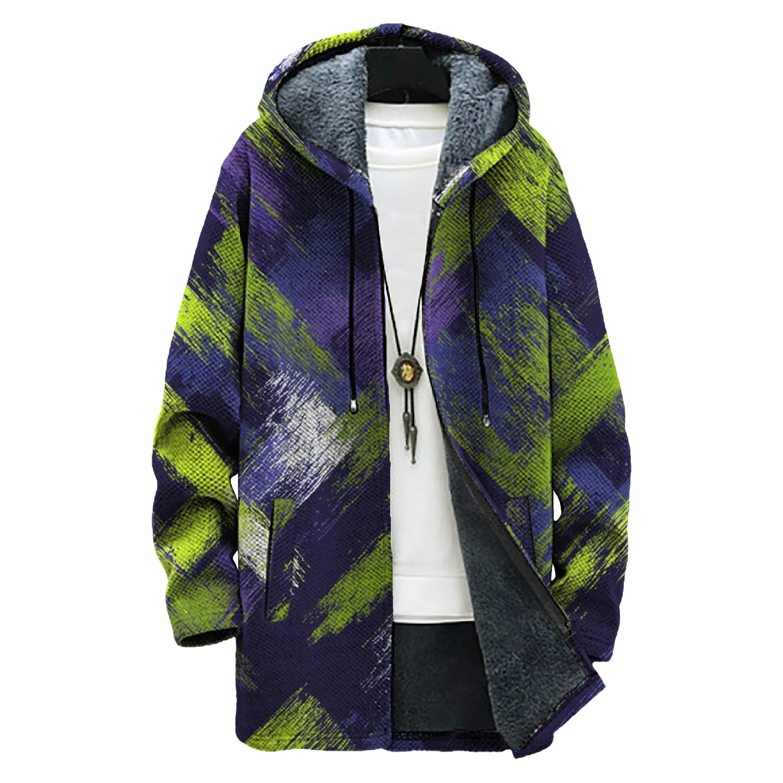 Western Big and Tall Mens Full-Zip Fleece Lined Jacket Bold Artistic Print Comfy Travel Daily Vacation Coat