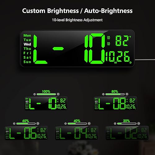 Miniatura 4 de Zgrmbo Reloj de pared digital de gran tamaño LED de 16.2 pulgadas con fecha y temperatura, reloj de pared enchufable con control remoto, perfecto