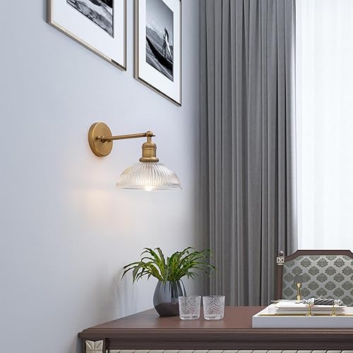 Miniatura 4 de Yosoan Aplique de pared interior de latón antiguo, 1 luz moderna de tocador, lámpara industrial vintage, lámpara individual industrial con cableado,