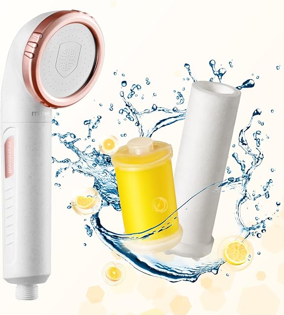 Miniwell Vitamin C Filter Shower Head with Replacement Filters L751 - Filtered Shower Head - Shower Water Filter with SPA Effect- Hard Water Softener for Dry Skin & Hair Loss - Universal System