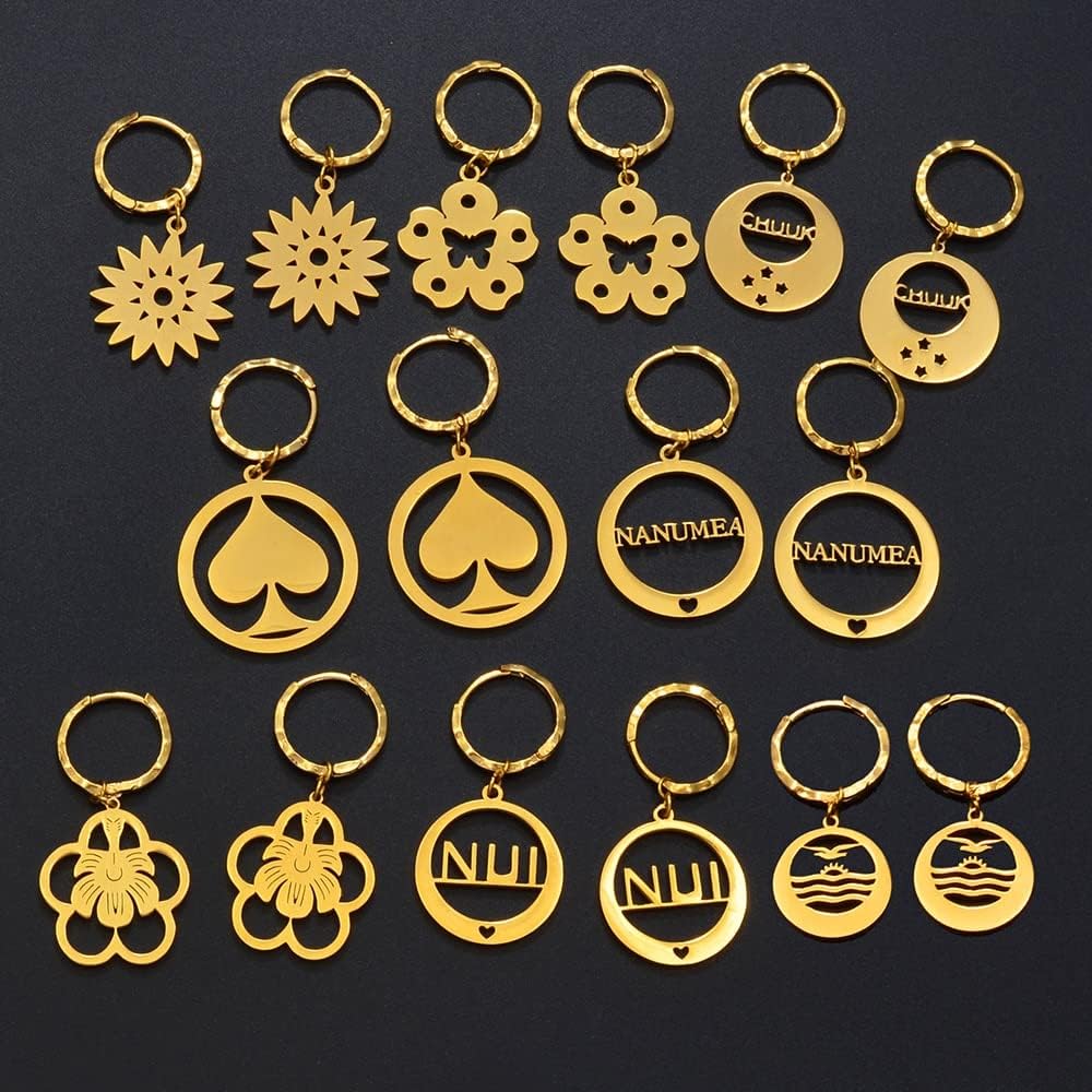 パーソナライズされたキリバスイヤリング ステンレススチールグアムジュエリー ハワイアンゴールドカラー Chuuk イヤリング