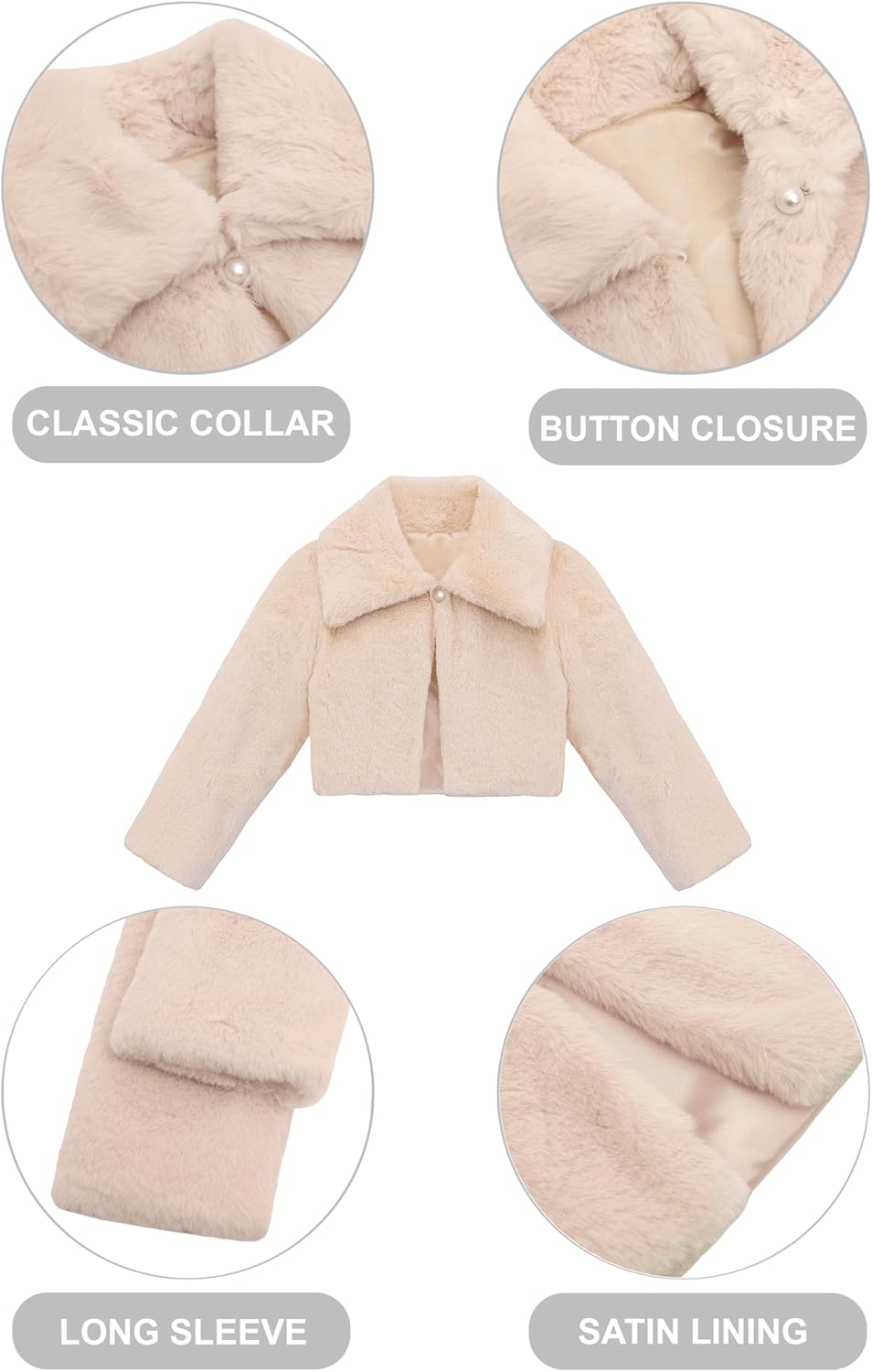 Lilax Girls Faux Fur Bolero Shrug Button Closure Cozy Dress Coat - Image 5