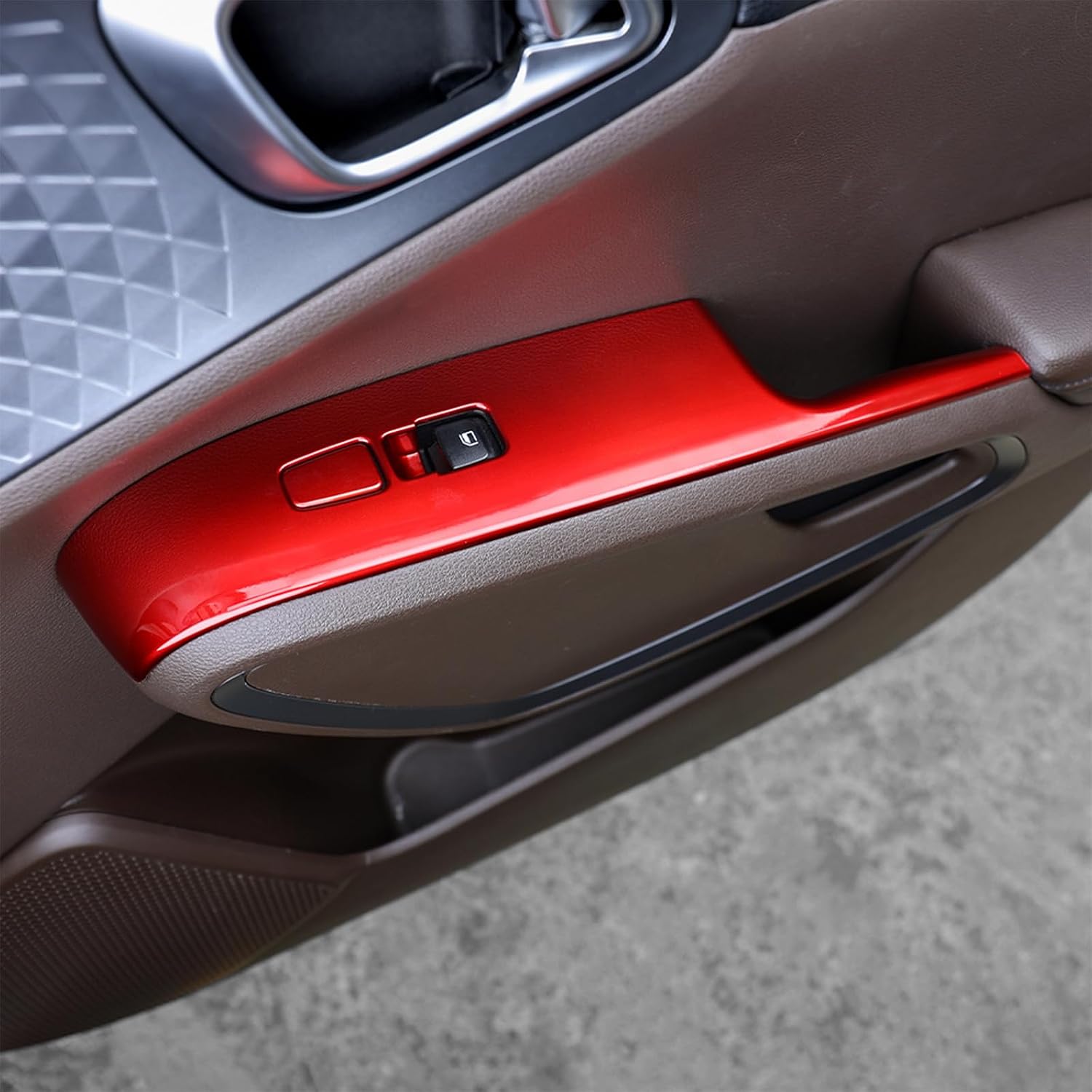 5P Side Door Lock Lift Control Button Frame Panel Protective Trim Sticker,Door Lock Glass Control Button Panel Cover, Compatible with Kia Soul 2020-2025 Accessories (Red)