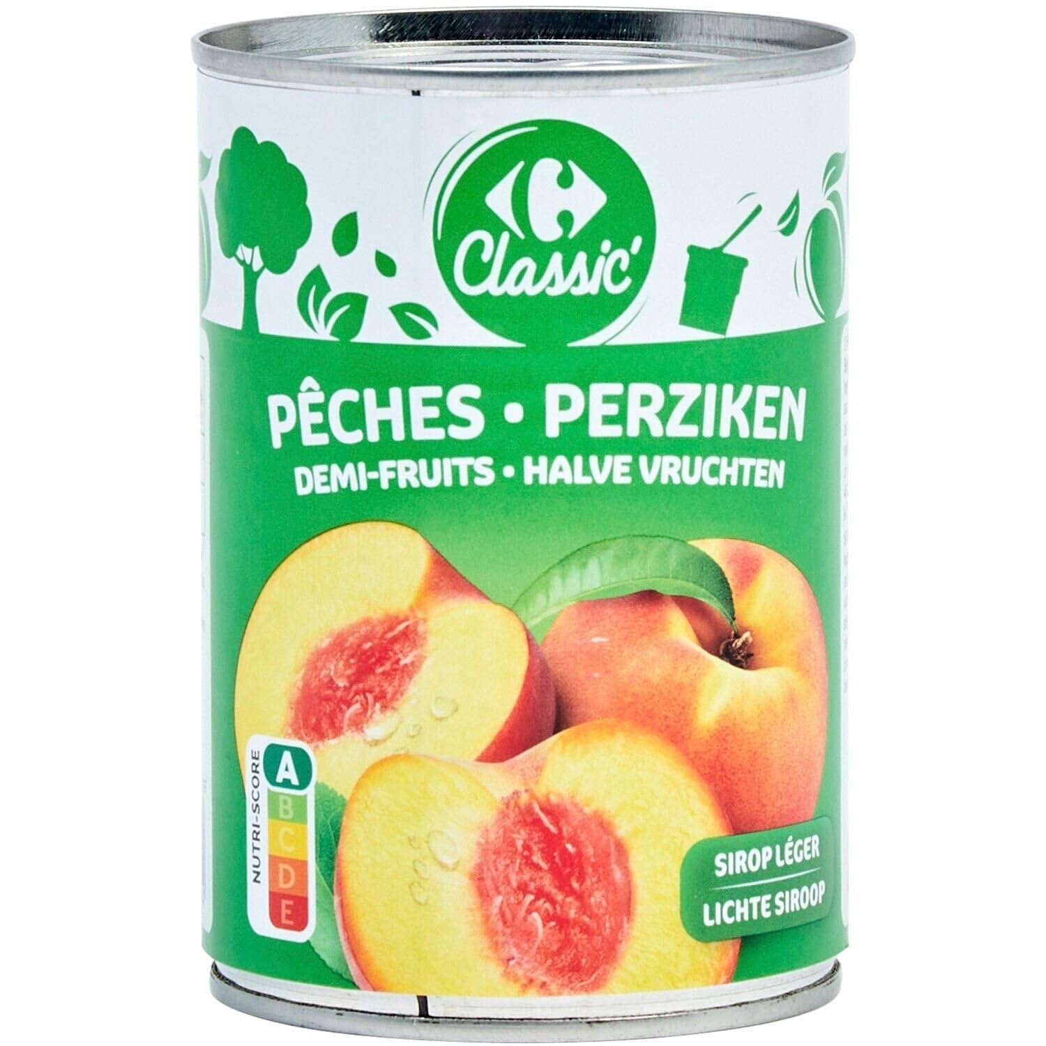 CARREFOUR CLASSIC – Pêche Demi-Fruits en Sirop Léger, Texture Fondante pour Dessert (235g) - Le Lot De 4