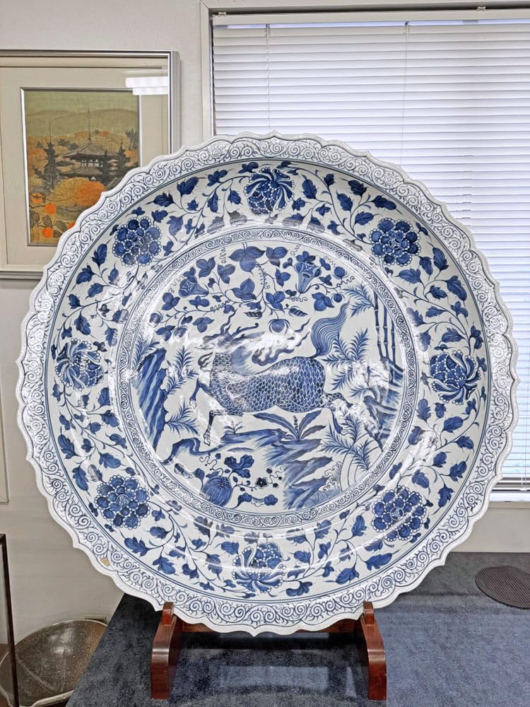 Amazon.co.jp: 景徳鎮 青花 麒麟文盤 特大皿 3.5尺 直径約1m15cm 中国
