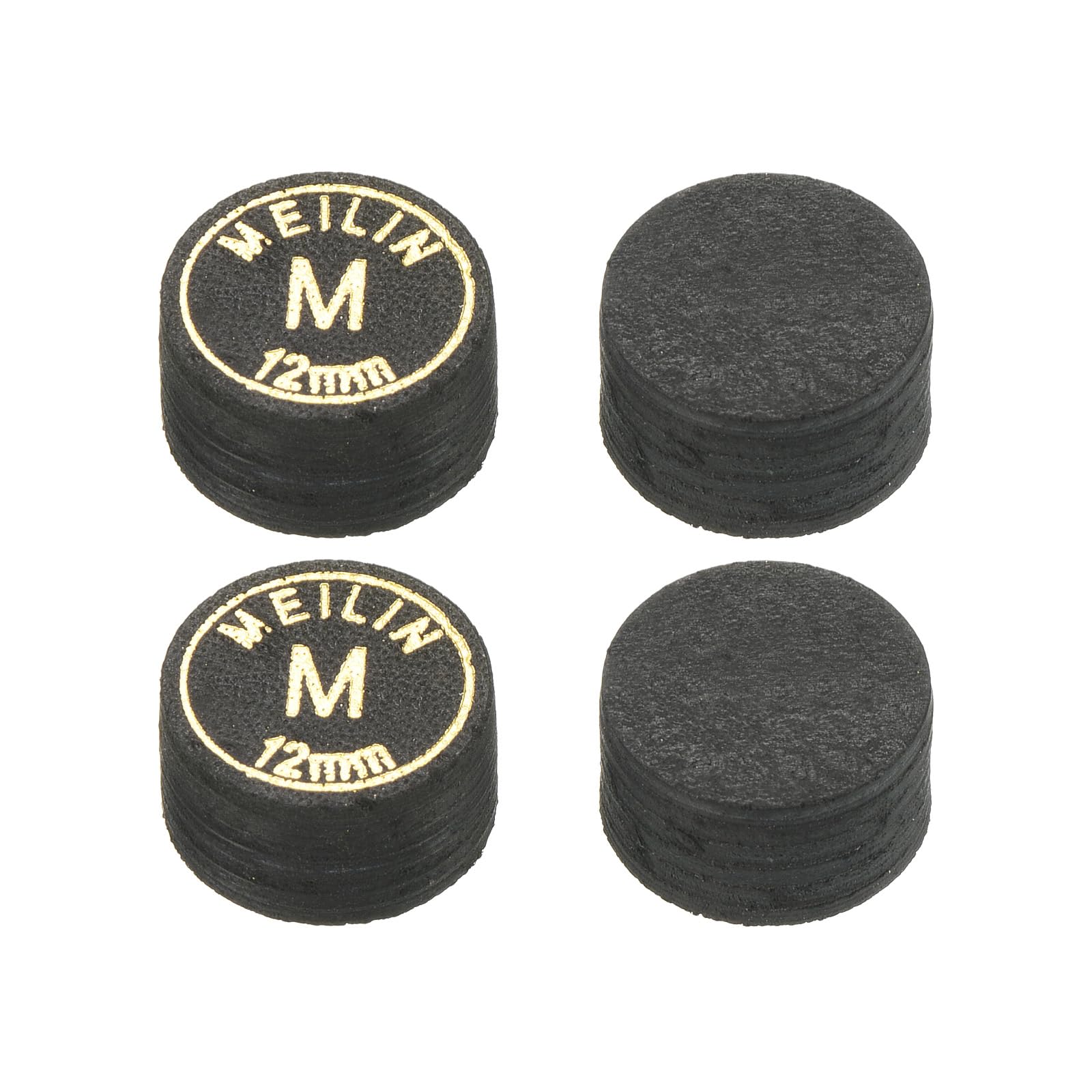 M METERXITY 4 Pack Pool Cue Tips - Laminated Billiard Cue Tips, Medium Multiple Layer Faux Leather, Apply to Pool Cues/Snooker (12mm Dia, Black)